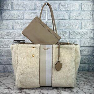 Kate Spade Everything Racing Stripe Faux Shearling Large Tote In Cream Multi